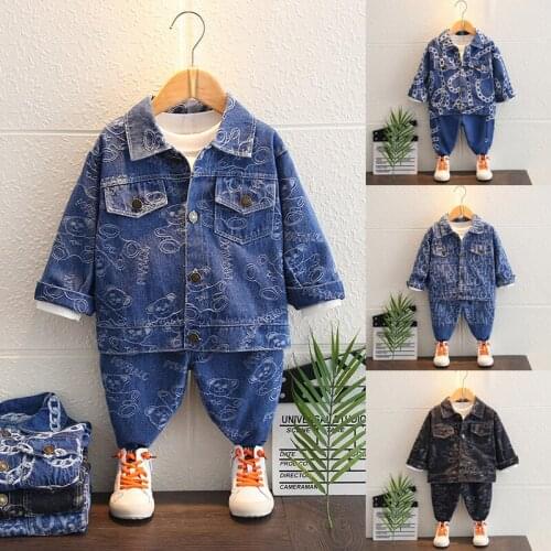 2 Pieces/set Baby Casual Clothes Childrens Sets Boys Korean Outfits Denim Coat Pants Sets Boutique Kids Clothing Conjunto Bebe