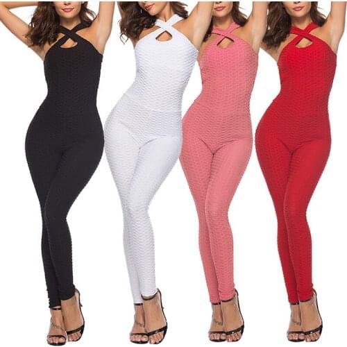 2020 Womens Sports Set Backless Playsuit Fitness Tights Jumpsuits Costume Yoga Suit Gym Bodysuit Tracksuit Gym Sport Set