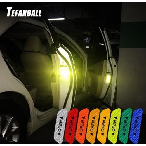 4Pcs/Set Car OPEN Reflective Tape Warning Mark Reflective Open Notice Bicycle Accessories Exterior Car Door Stickers DIY