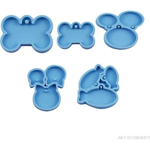 5 Pcs Dog Tag Epoxy Resin Mold Circle Cats Dogs Bone Keychain Pendant Silicone Mould DIY Crafts Jewelry Casting Tool Wholesales