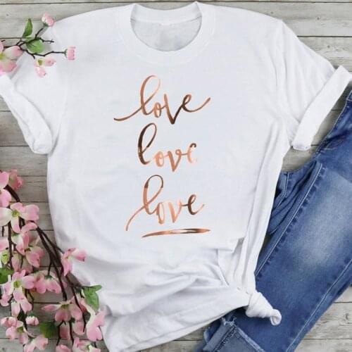 Women Graphic 90s Letter Simple Love Style Cartoon Summer Fashion Print Short Sleeve Female Clothes Tops Tees Tshirt T-Shirt