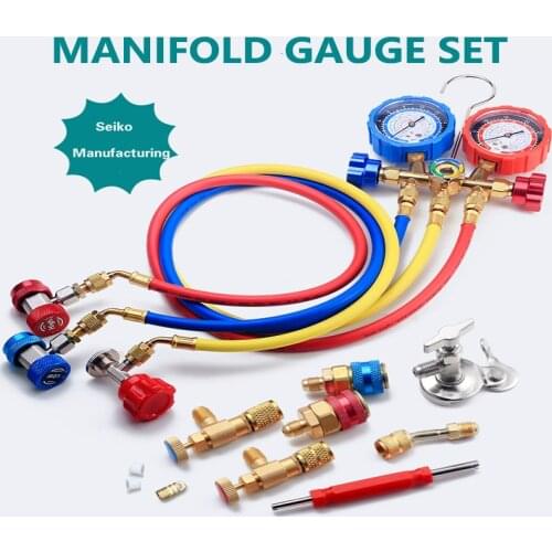 HONGSEN HS-536C Refrigerant Manifold Gauge Air Conditioning Tools with Hose Hook for R12 R22 R404A R134A Set