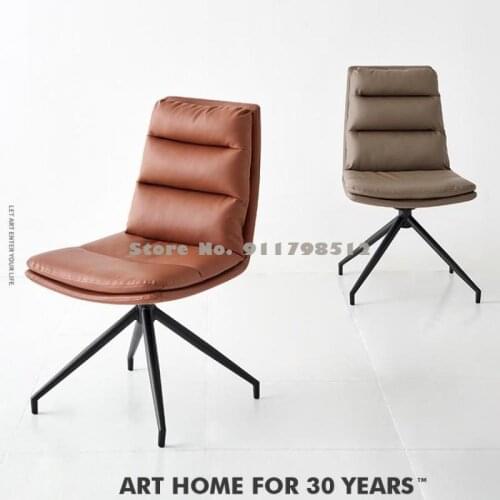 Italian style light luxury dining chair home backrest rotatable makeup chair leather modern minimalist high-end leather dining