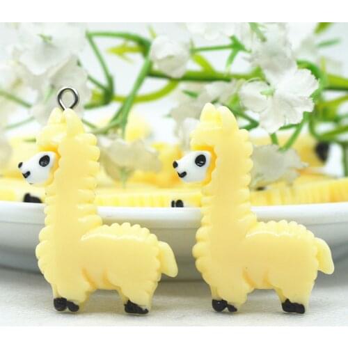 10PCS 27mmX33mm Beige Resin Flatback Alpaca Cabochons Resin Lama Pacos Scrapbooking Miniatures Alpaca Jewelry Charms