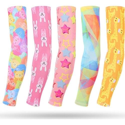 2Pcs Kids Cartoon Arm Sleeve Elastic Cooling Summer Sun UV Protective Childrens Sport Cuff Ice Silk Arm Warmer Cover