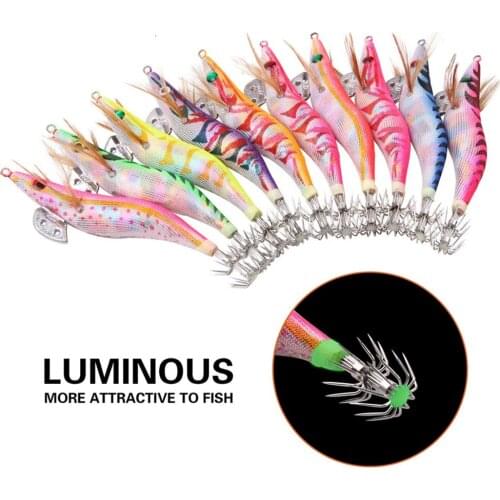 10Pcs Fishing Lures Set Squid Jigs 2.5# 3.0# 3.5# Octopus Hooks Shrimp Artificial Fishing Baits Squids Jigs Fishhook with Bag