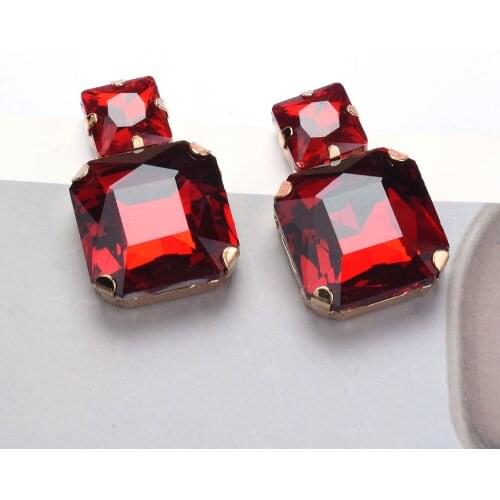 Hot Sell Hanging Gold Square Dangle Drop Earrings Big Red Blue Clear Black Glass Fashion Jewelry Accessories For Women