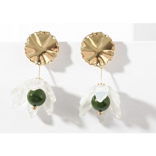 Fashion Long Acrylic Acetete Transparent Flower Drop Earrings Round Gold Metal Green Ball Resin Hanging Earring Bijoux for Women