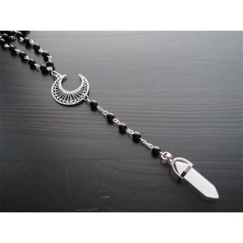 Fashion Moon Crescent Quartz Rosary Necklace Hexagonal Column Pendant Perfect Birthday Gift Idea Jewelry