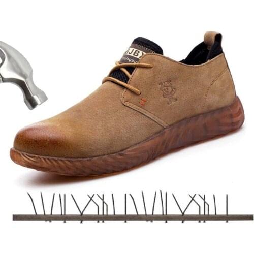 Men Steel Toe Cap Pig Skin Work Boots Labor Insurance Shoes Beef Tendon Anti-smashing Puncture Proof Safety Breathable Sneakers