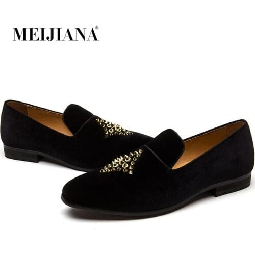 MEIJIANA Velvet Fashion Loafers Men Shoes Mens Rivet Suede Leather Loafer Shoes Slip-on Loafer Men Dress Shoes