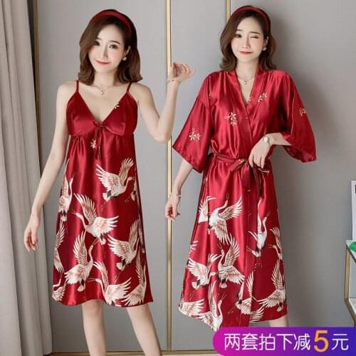 Sexy Women Ladies Satin Sleepwear Silk Nightgown Half Sleeve Print Nightdress Sexy Lingerie Female Nightie for Bridesmaid Bride