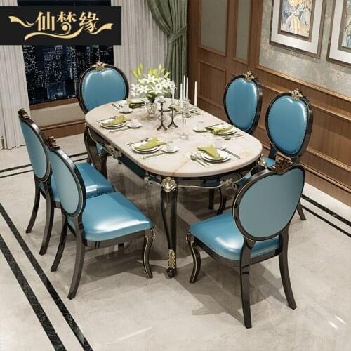 Xianmengyuan European marble dining table and chair light luxury rectangular dining table domestic American solid wood dining