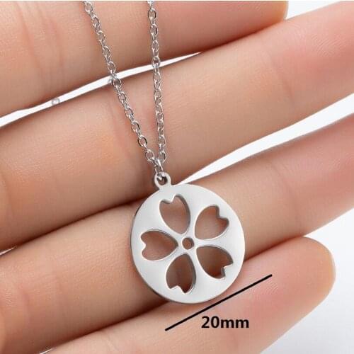 Hot Sale Cherry Blossoms Choker Necklace for Women Stainless Steel Round Cross Star Wave Map Teen Wolf Pendants Jewelry Gift