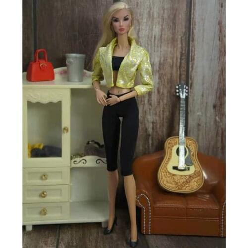 Coat Top Black Cropped Pants Trousers Fashion 11.5" Doll Outfits for Barbie Clothes Clothing 1/6 BJD Dolls Accessory Kids Toys