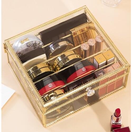 Plastic Glass Makeup Organizer Lipstick Eyeshadow Storage Box Clear Cosmetic Make Up Holder Vanity Cabinet Powder Display Shelf