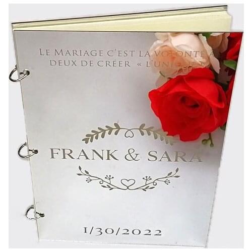 Custom Double Side Mirror B5 Wedding Signature Guest Book Personalized Mirror Cover Empty White Blank Pages Pary Decor