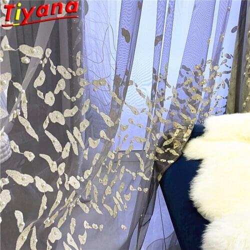 Grey/White Embroidery Beads Tulle Curtains for Living Room European Modern Pearls Gauze for Balcony #VT