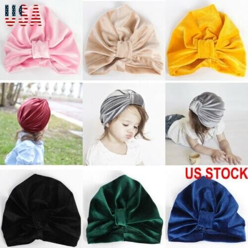 USA Baby Girl Turban Knot Head Wrap Cute Kid Rabbit Ear Hat Bunny Ear Velvet Cap