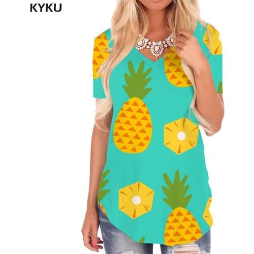 KYKU Pineapple T Shirt Women Fruit V-neck Tshirt Harajuku Funny T shirts Lovely T-shirts 3d Womens Clothing Hip hop Printed