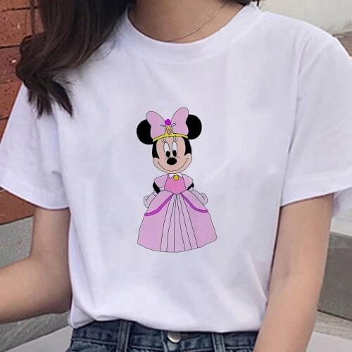 High Quality Disney Pink Minnie Mouse Print Tshirt Cartoon Women Casual Kawaii O-Neck Short Sleeve Female Clothes Dropship