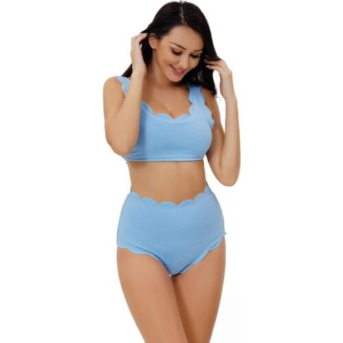 Newest arrival 2 Pieces Bathing Suit Set Female Solid Color U-Neck Padded Camisole+High Waist Panties for Summer S/M/L/XL/XXL