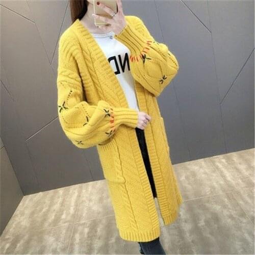 Autumn Winter Knitted Cardigan Women Ladies Lantern Sleeve Slim Sweater Outwear Jacket Coat Plus Size XXL