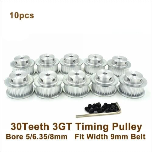 POWGE 10pcs 30 Teeth 3GT Timing Pulley Bore 5/6.35/8mm Fit Width 9mm GT3 Timing Belt 30T 30Teeth GT3 Timing Pulley 3D Printer