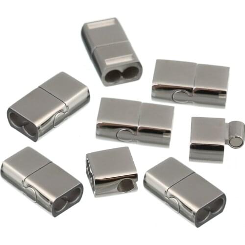 1pc Silver Color Double Hole 4mm 6mm Stainless Steels Strong Magnetic Clasps fit 2 Layer Wrap Bracelet Making Findings