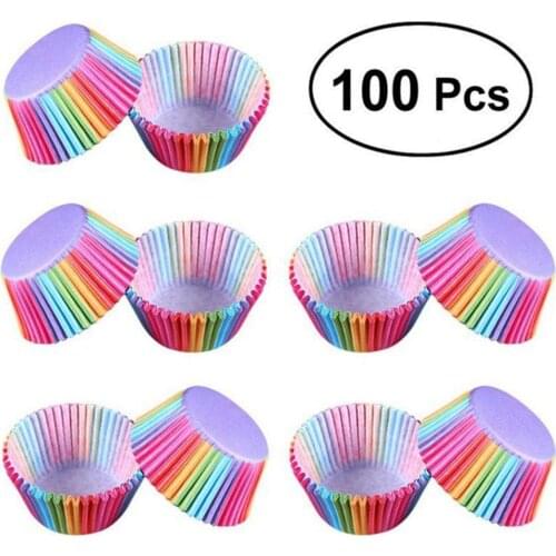 100PCS/set Baking Muffin Box Muffin Cup Cake Topper Baking Tray Kitchen Accessories Rainbow Cupcake Paper Shape Liner Box Cake