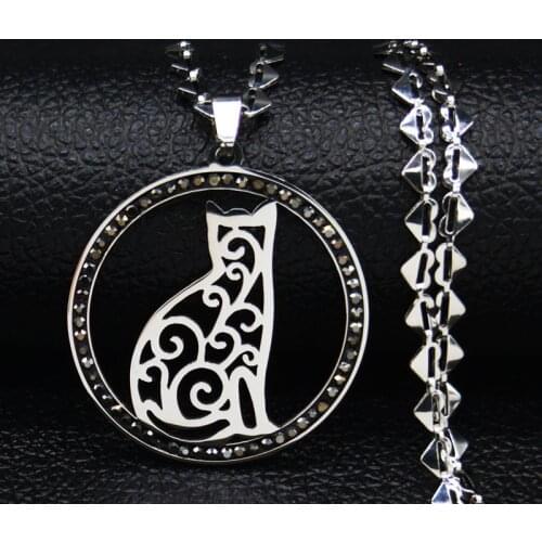 2021 Fashion Black Color Crystal Stainless Steel Statement Necklace for Women Cat Necklaces Jewelry colgantes mujer moda N19250