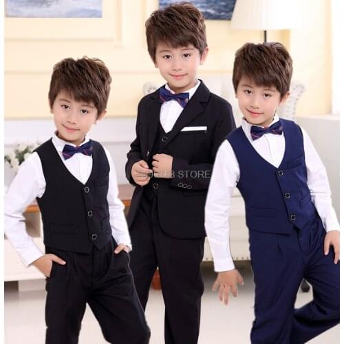 Flower Boys Jacket Vest Pants 3Pcs Suit For Wedding Gentleman Kids Formal Tuxedos Children Performance Party Dress Costume