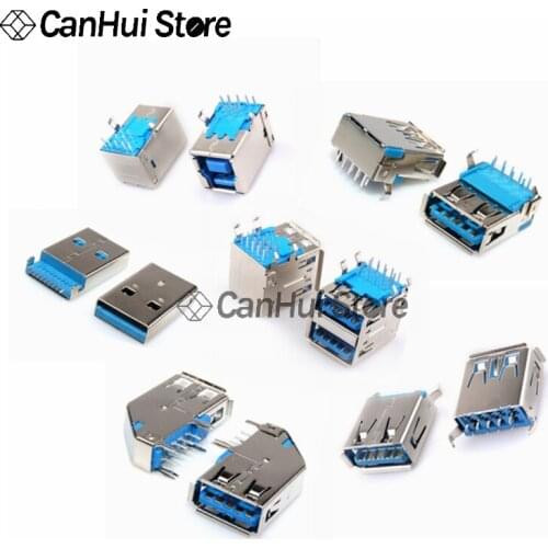 5pcs USB3.0-AM / AF 90 / 180 Degree USB A Male Plug A Female Seat B Female square port A Type B Sockect Interface Connector