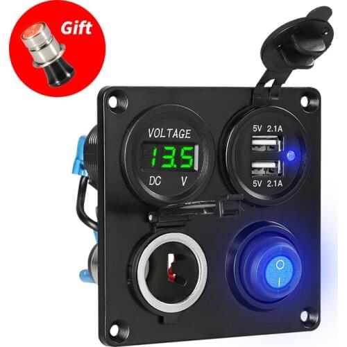 Car Dual USB Charger Power Adapter Voltmeter Dual Cigarette Lighter Socket Splitter On/Off Waterproof DIY Kit for Boat Marine