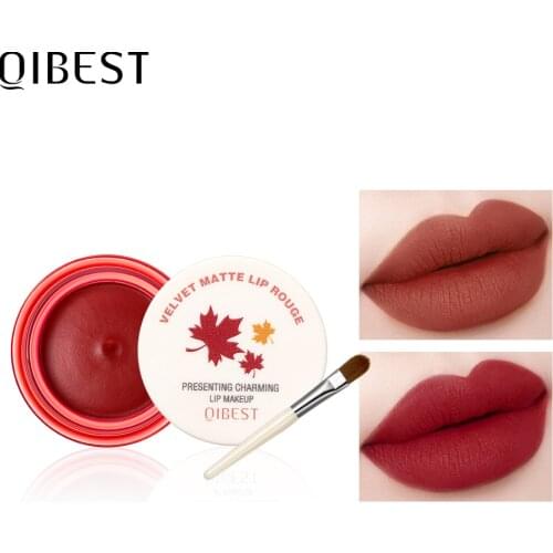 QIBEST Lip Mud Velvet Matte Lip Gloss Misty Lipstick Mud Soft Waxy Long Lasting Lip Glaze sexy lipstick with Lip Brush 6 Colors