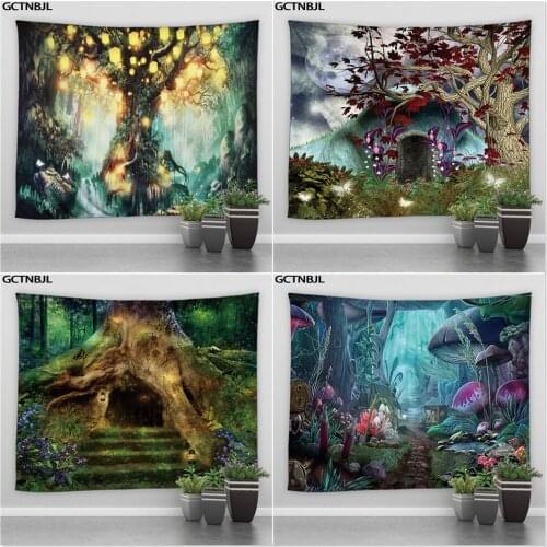 Dream Forest Big Tapestry Wish Tree Mushroom Elves Family Decoration Wall Hanging Carpet Psychedelic Bedroom Blanket Beachtowel