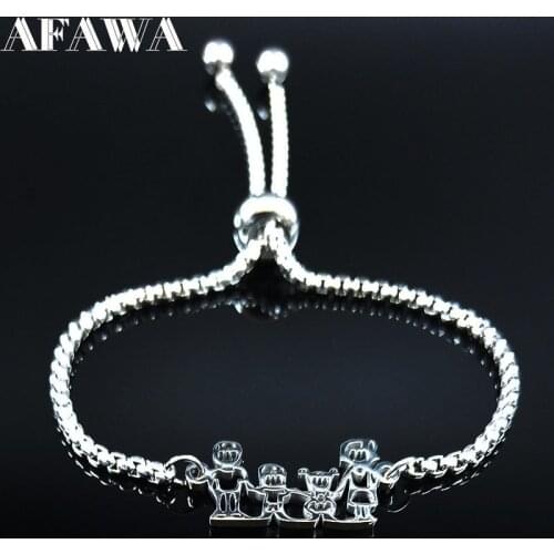 2018 Family Dad Mum Son Daughter Stainless Steel Bracelet Women Silver Color Chain Bracelet Jewelry pulseira feminina B18596