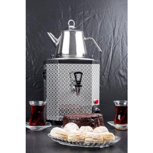 TeaBird Authentic Turkish Handmade Silver Stainless Steel Samovar Tea Boiler Hot Tea Maker Kettle Stovetop Teapot Tea Machine