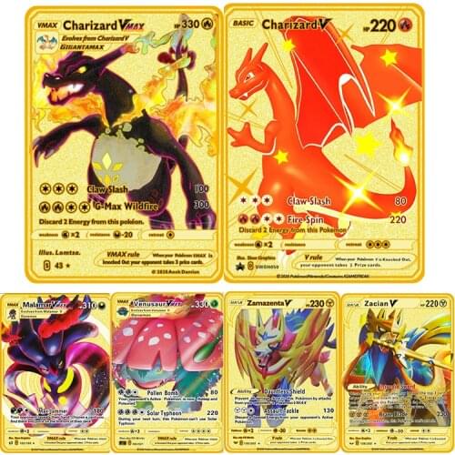 2021 New Pokemon Toys Anime Action Figures Cartoon Pokemon Metal Card V Charizard Snorlax Vmax Battle Card Children Birthday