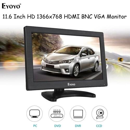 Eyoyo EM12B 11.6" VGA AV BNC HDMI USB LCD Monitor Industrial Security Screen HD 1366x768 Computer Display For TV PC CCTV Camera