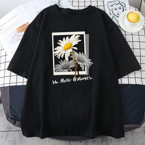 Beautiful Flower Picture Womens Tee Shirt Hip Hop Loose Streetwear 2021 Summer Fashion Tops Fashion Basics Black T-Shirt Female