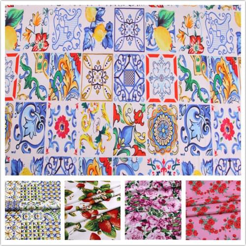 I Love Maiolica Multicolor Sicilian Majolicas Lemon Cotton Poplin Fabric for Woman Girl Summer Dresses Skirt Shirts Sewing-AF546
