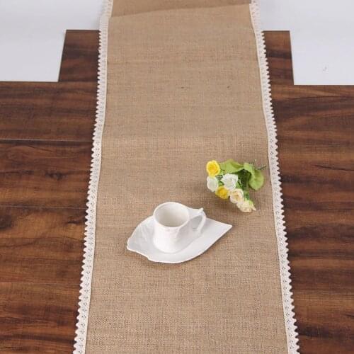 Burlap Lace Table Runner Rustic Jute Shabby Hessian Wholesale Table Mat Wedding Festival Party Event Decoration Table Runners