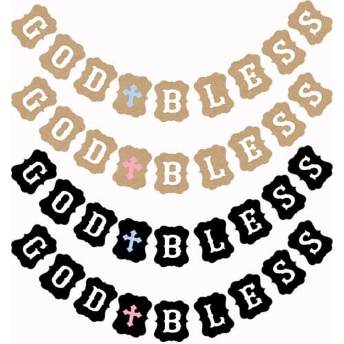 Boy Girl First Holy Communion Party God Bless Banner Easter Cross Paper Garland Bunting Baptism Forked Christening Decoration