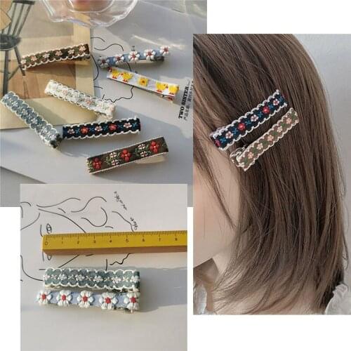 Fashion Hair Accessor Embroidery Retro Vintage Slides 5.5cm Flower Hair Grip Hair Clips