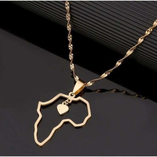 Trendy Africa Map Pendant Necklace Gold Color Heart Map Jewelry