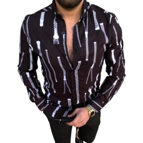 Men Shirt Turn-down Collar All-match Men Stripe Printing Long Sleeve Casual Shirts for Party shirt for men fasion Black xxl