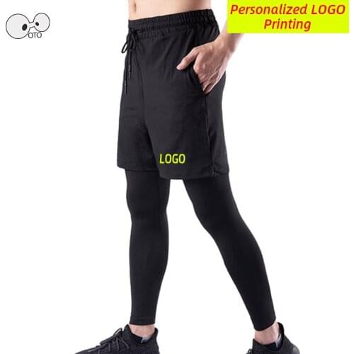 Custom LOGO Mens Running Shorts+Pants 2 in 1 Gym Sportswear Tights Quick Dry Outdoor Jogging Workout Fitness Leggings Sweatpants