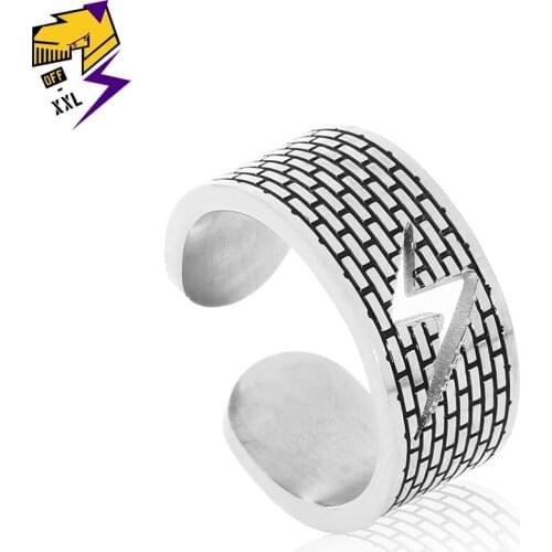 Punk Lightning Men Biker Rings Stainless Steel Great Wall Shape Silver Finger Ring for Women Couple Steampunk Jewelry