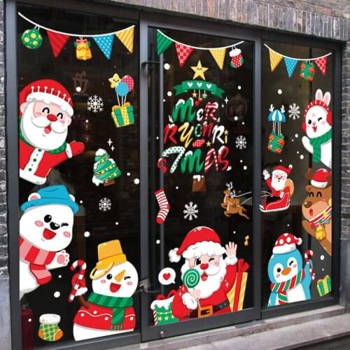 Cartoon Santa Claus Snowman Christmas Window Sticker Wall Decor Merry Christmas Decor For Home Gifts StickersHappy New Year 2022